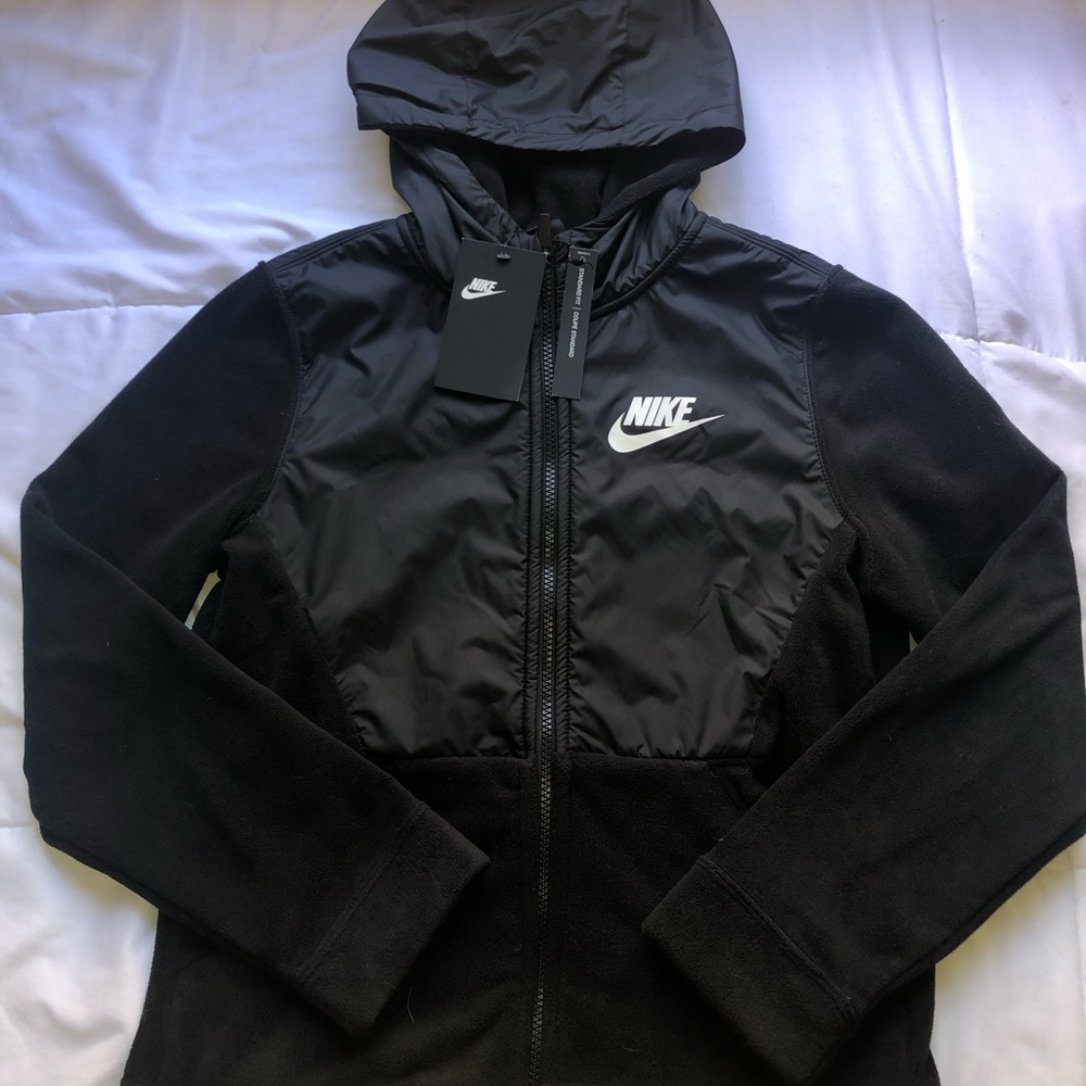 Black fleece Nike zip up jacket with hood